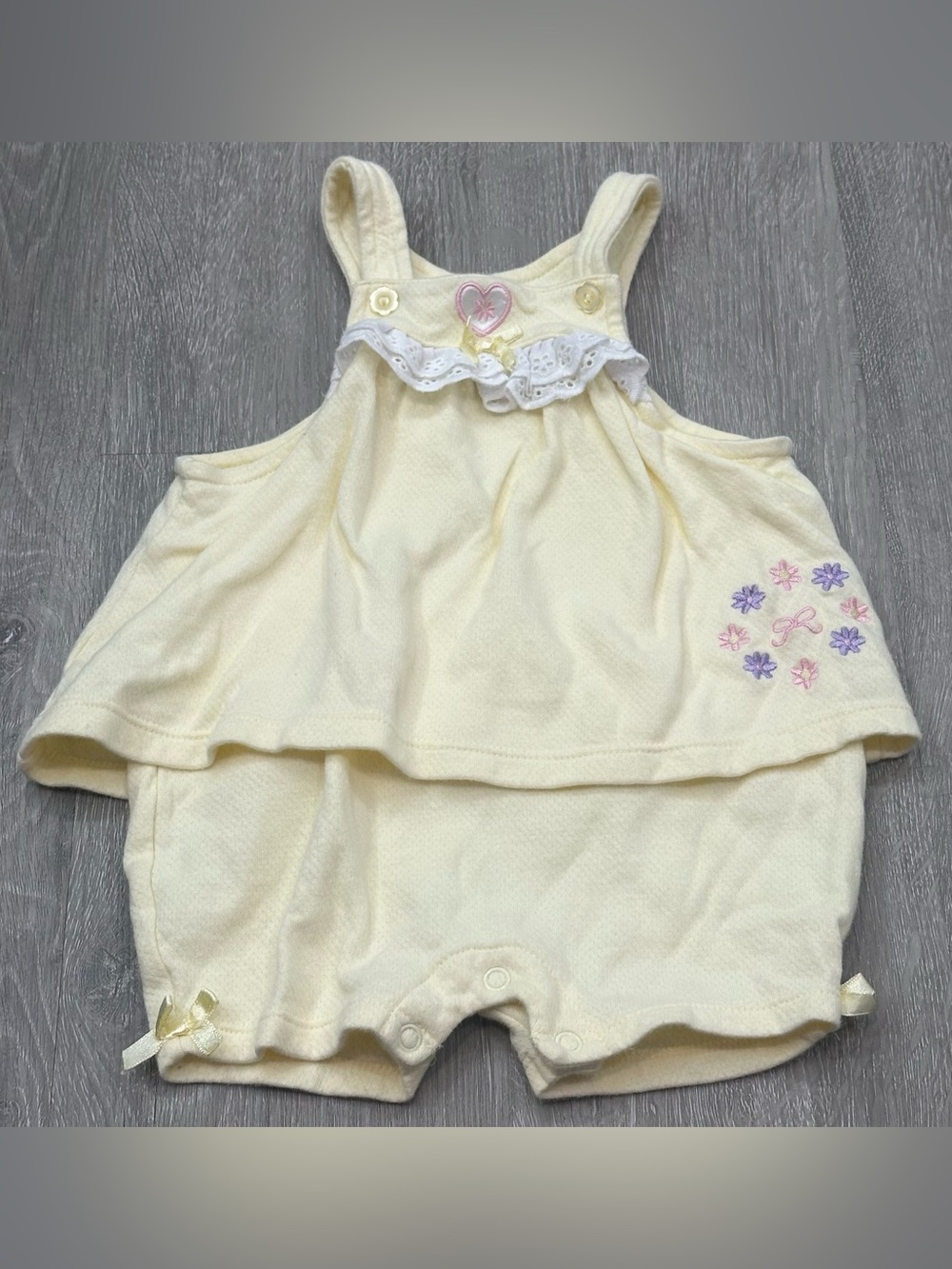 Baby Girls Cream Ruffle Romper with Floral Embroidery